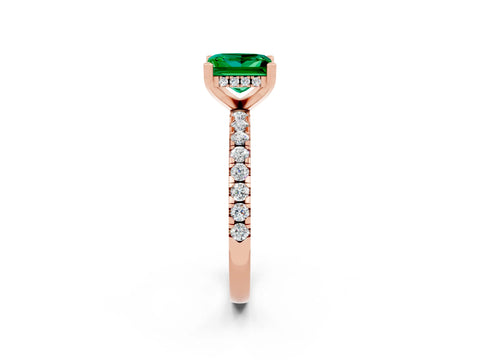 Rose gold Princess Cut Emerald Solitaire Ring with Pavé Band and Four-Prong Setting_14