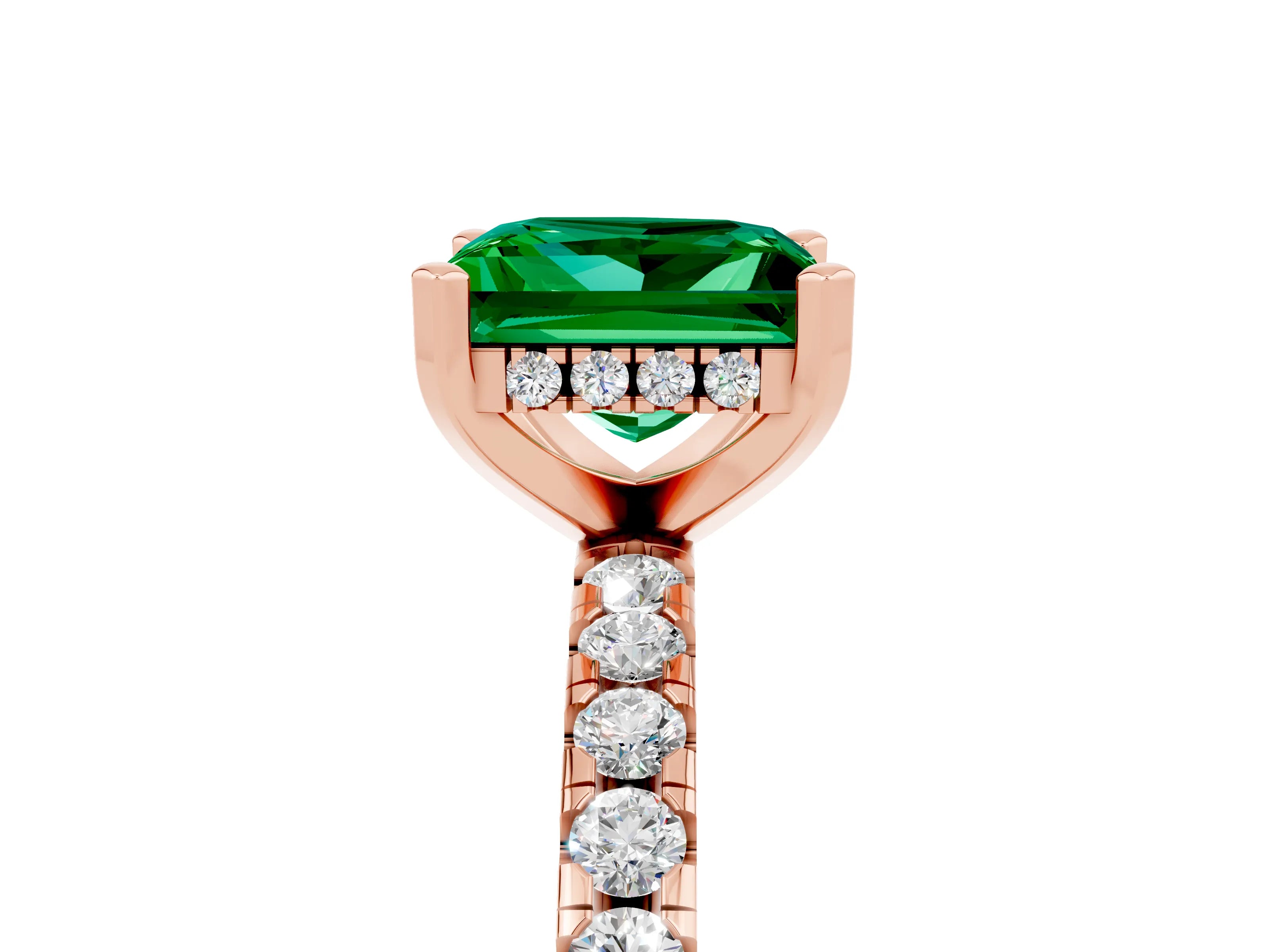 Rose gold Princess Cut Emerald Solitaire Ring with Pavé Band and Four-Prong Setting_17