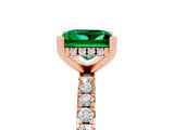 Rose gold Princess Cut Emerald Solitaire Ring with Pavé Band and Four-Prong Setting_17