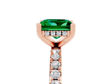 Rose gold Princess Cut Emerald Solitaire Ring with Pavé Band and Four-Prong Setting_17
