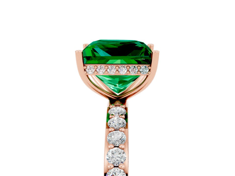 Rose gold Princess Cut Emerald Solitaire Ring with Pavé Band and Hidden Halo_17