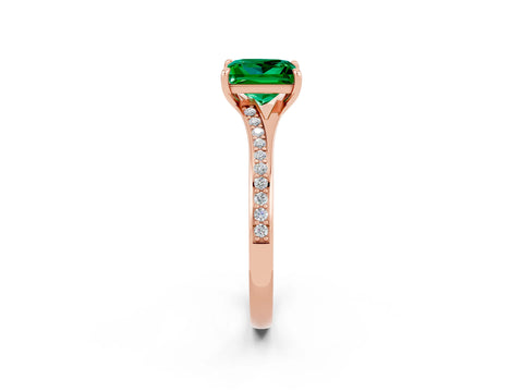Rose gold Princess Cut Emerald Solitaire Ring with Pavé Band and Prong Setting_14