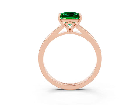 Rose gold Princess Cut Emerald Solitaire Ring with Pavé Band and Prong Setting_15
