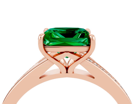 Rose gold Princess Cut Emerald Solitaire Ring with Pavé Band and Prong Setting_16