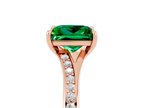Rose gold Princess Cut Emerald Solitaire Ring with Pavé Band and Prong Setting_17