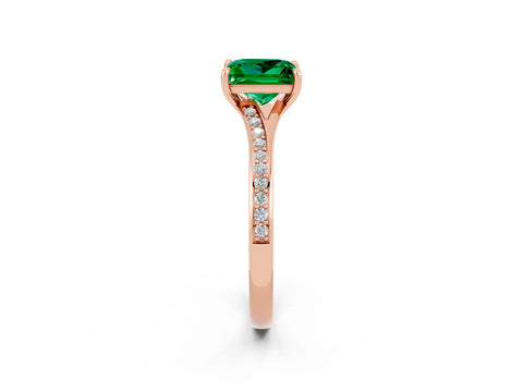 Rose gold Princess Cut Emerald Solitaire Ring with Pavé Band and Prong Setting_2