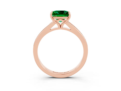Rose gold Princess Cut Emerald Solitaire Ring with Pavé Band and Prong Setting_3