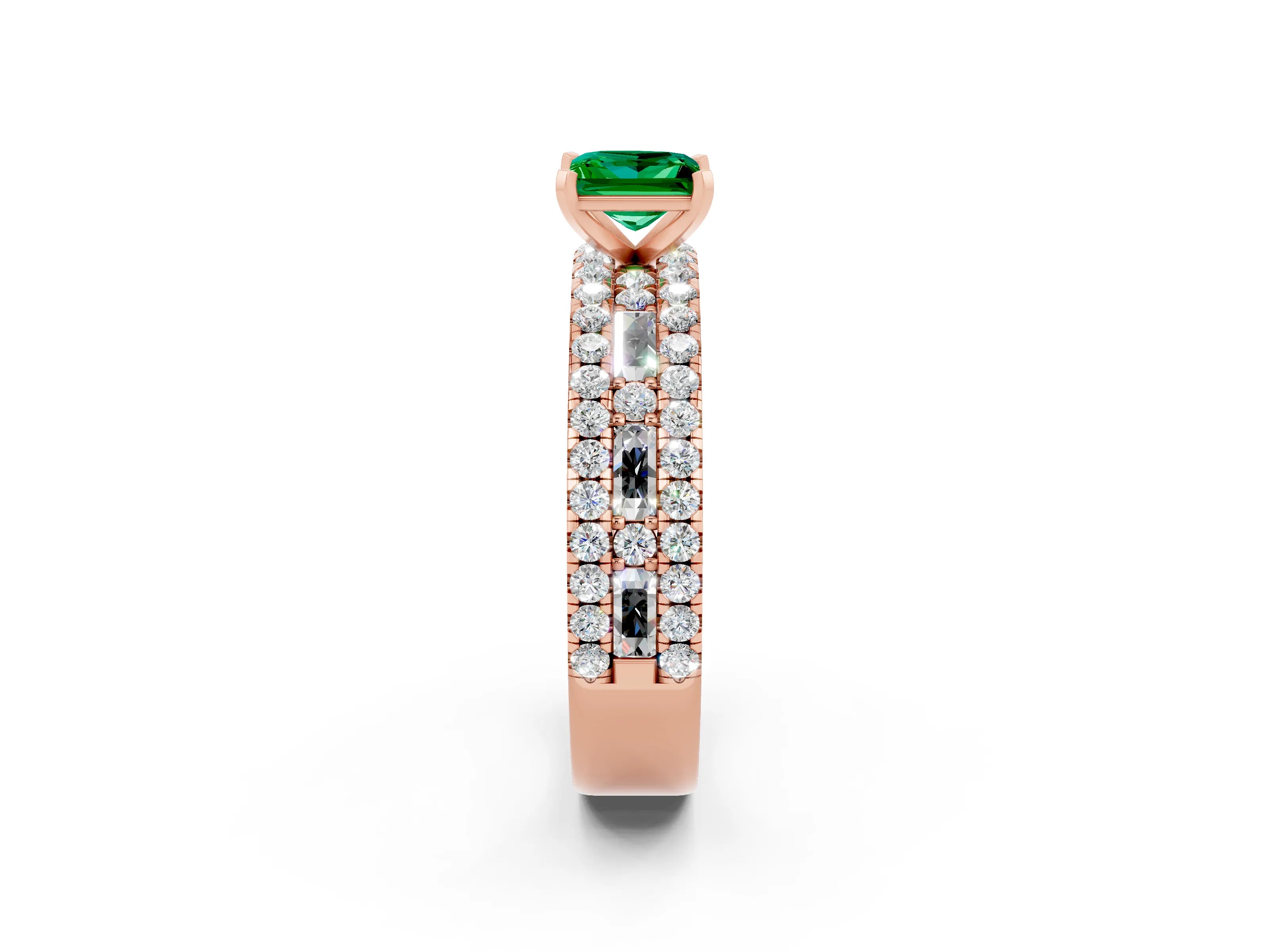 Rose gold Princess Cut Emerald Solitaire Ring with Pavé and Channel Set Band_2