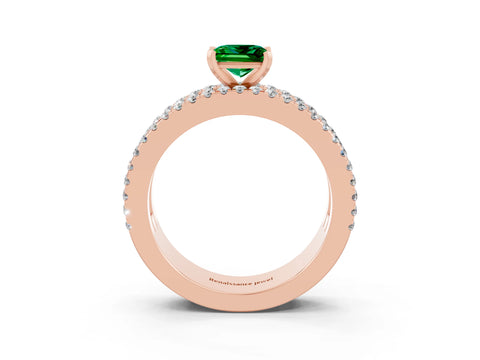Rose gold Princess Cut Emerald Solitaire Ring with Pavé and Channel Set Band_3