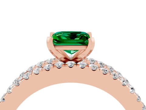Rose gold Princess Cut Emerald Solitaire Ring with Pavé and Channel Set Band_4
