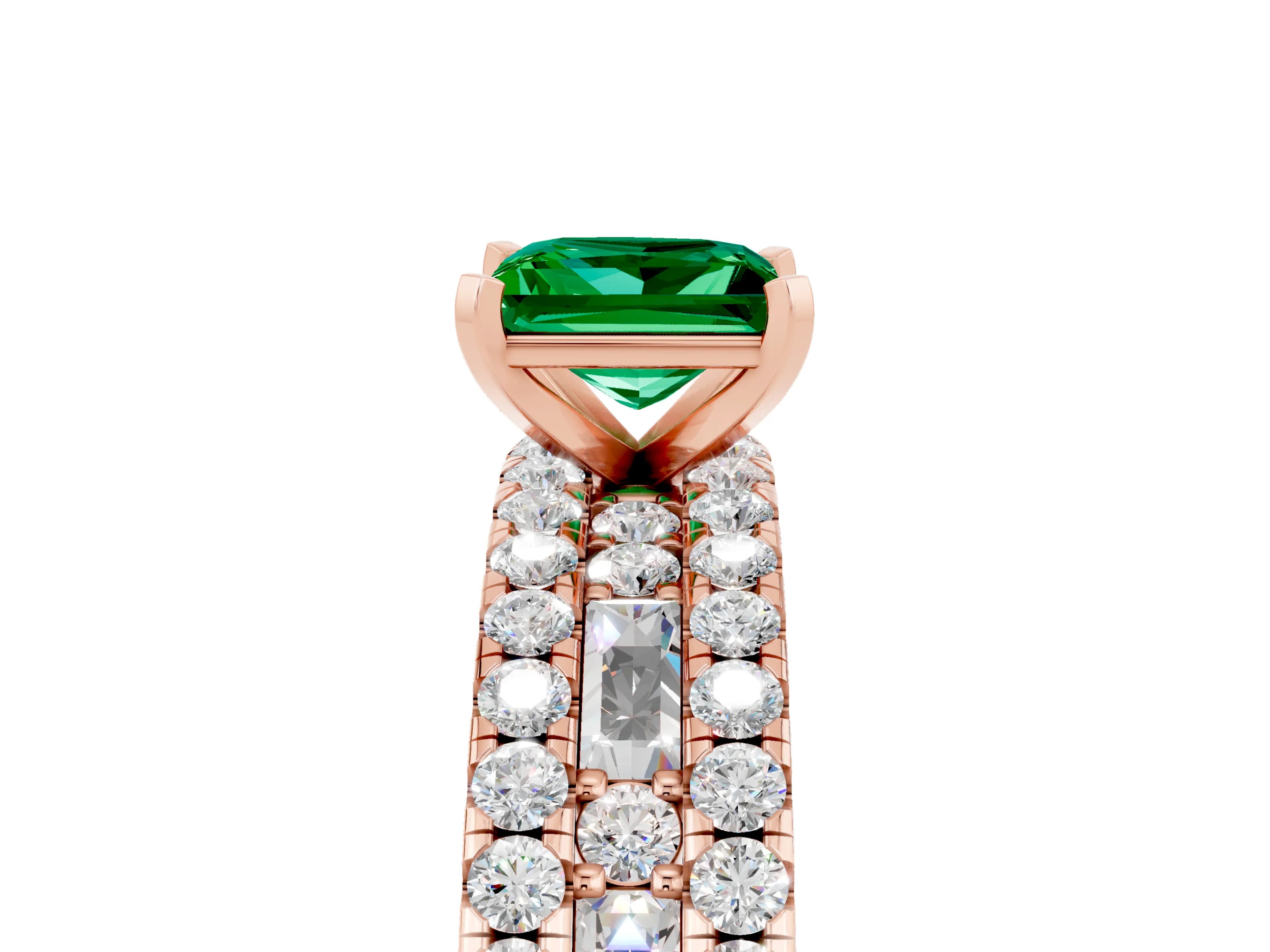 Rose gold Princess Cut Emerald Solitaire Ring with Pavé and Channel Set Band_5