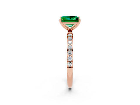 Rose gold Princess Cut Emerald Solitaire Ring with Pave Band and Four Prong Setting_14