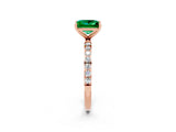 Rose gold Princess Cut Emerald Solitaire Ring with Pave Band and Four Prong Setting_26