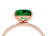 Rose gold Princess Cut Emerald Solitaire Ring with Pave Band and Four Prong Setting_28