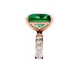 Rose gold Princess Cut Emerald Solitaire Ring with Pave Band and Four Prong Setting_29