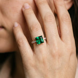 Rose gold Princess Cut Emerald Solitaire Ring with Round  Pavé Band and Four-Prong Setting_32
