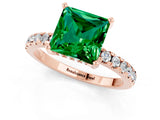 Rose gold Princess Cut Emerald Solitaire Ring with Round  Pavé Band and Four-Prong Setting_45
