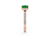 Rose gold Princess Cut Emerald Solitaire Ring with Round  Pavé Band and Four-Prong Setting_46