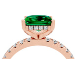 Rose gold Princess Cut Emerald Solitaire Ring with Round  Pavé Band and Four-Prong Setting_48