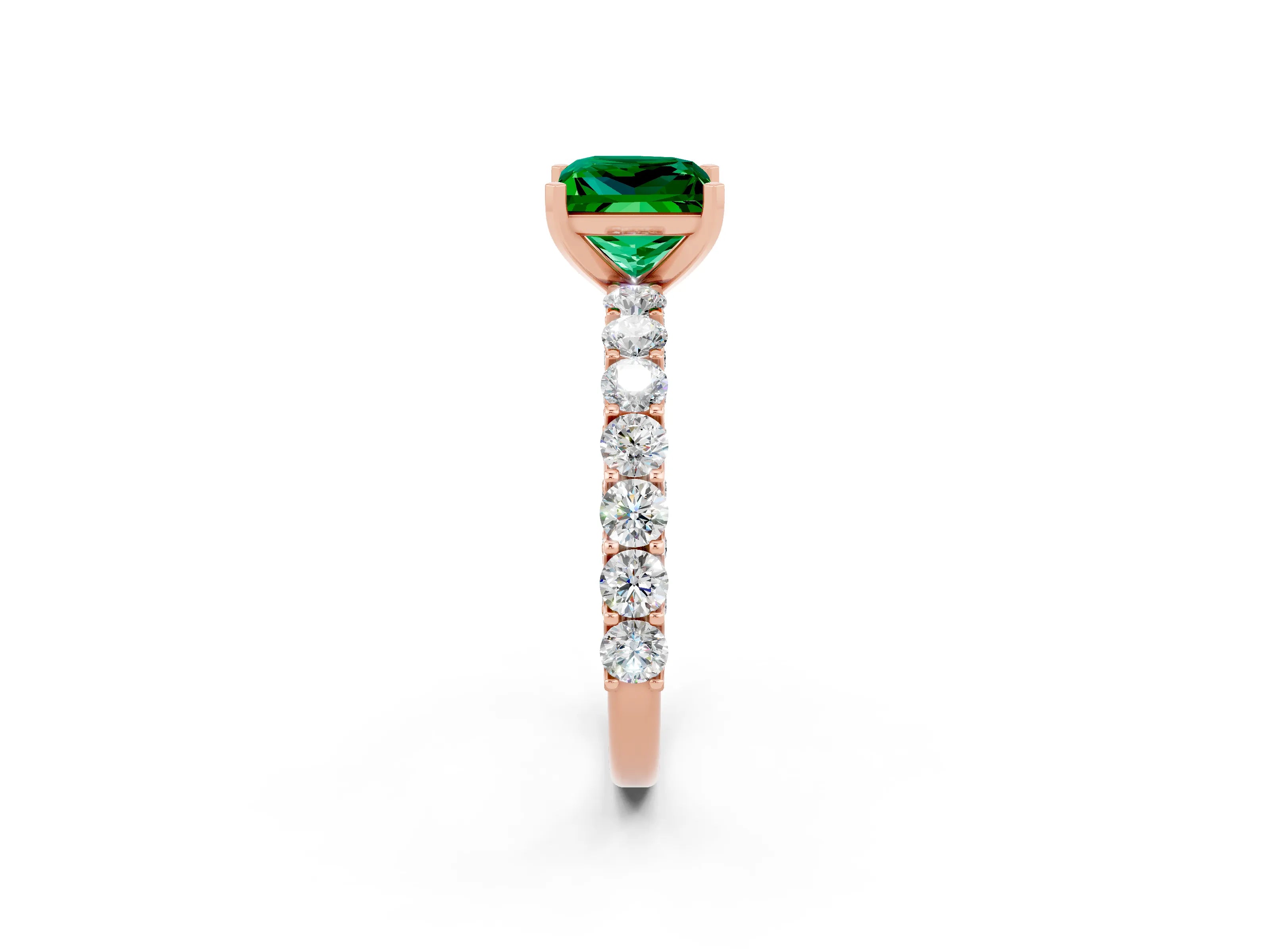 Rose gold Princess Cut Emerald Solitaire Ring with Shared Prong Pavé Band and Four-Prong Setting_2