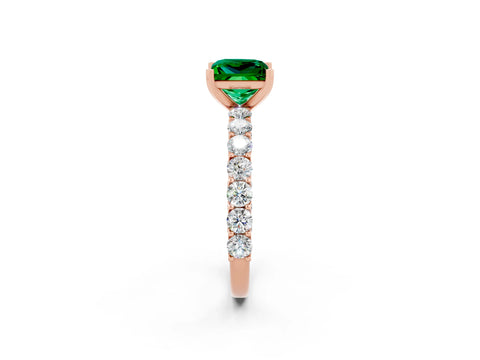 Rose gold Princess Cut Emerald Solitaire Ring with Shared Prong Pavé Band and Four-Prong Setting_2