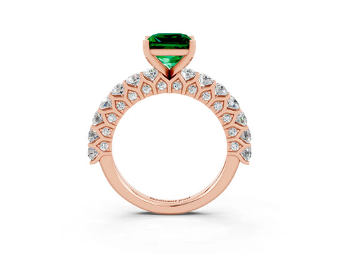 Rose gold Princess Cut Emerald Solitaire Ring with Shared Prong Pavé Band and Four-Prong Setting_3