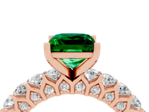 Rose gold Princess Cut Emerald Solitaire Ring with Shared Prong Pavé Band and Four-Prong Setting_4