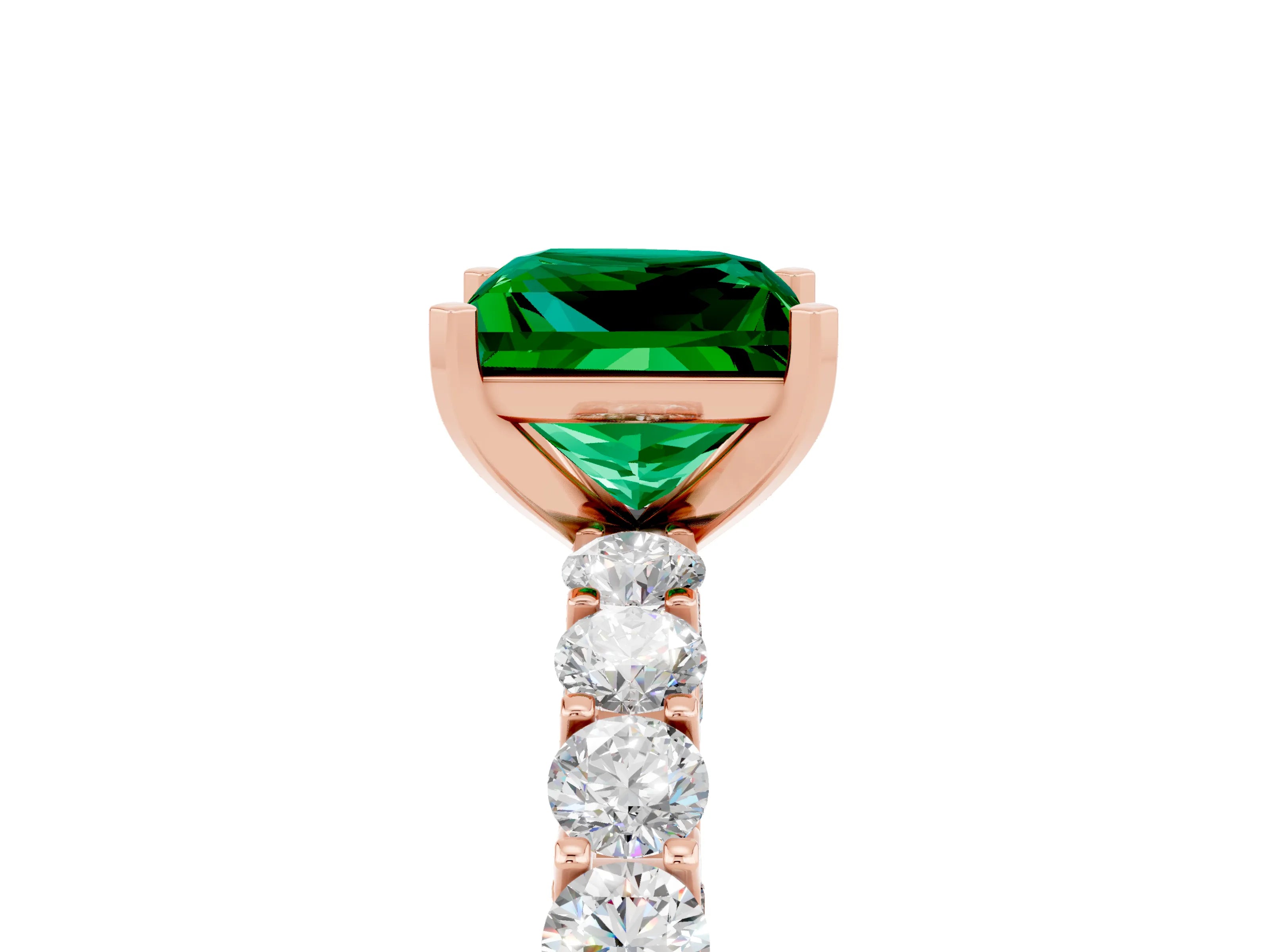 Rose gold Princess Cut Emerald Solitaire Ring with Shared Prong Pavé Band and Four-Prong Setting_5