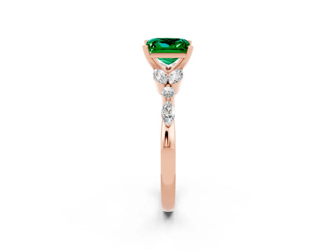 Rose gold Princess Cut Emerald Solitaire Ring with Side Stones and Four-Prong Setting_14