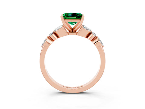 Rose gold Princess Cut Emerald Solitaire Ring with Side Stones and Four-Prong Setting_15