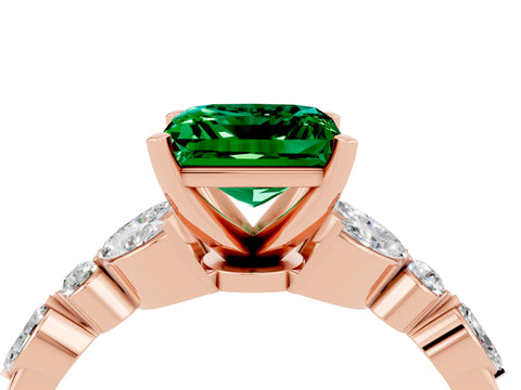 Rose gold Princess Cut Emerald Solitaire Ring with Side Stones and Four-Prong Setting_16