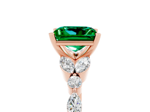 Rose gold Princess Cut Emerald Solitaire Ring with Side Stones and Four-Prong Setting_17