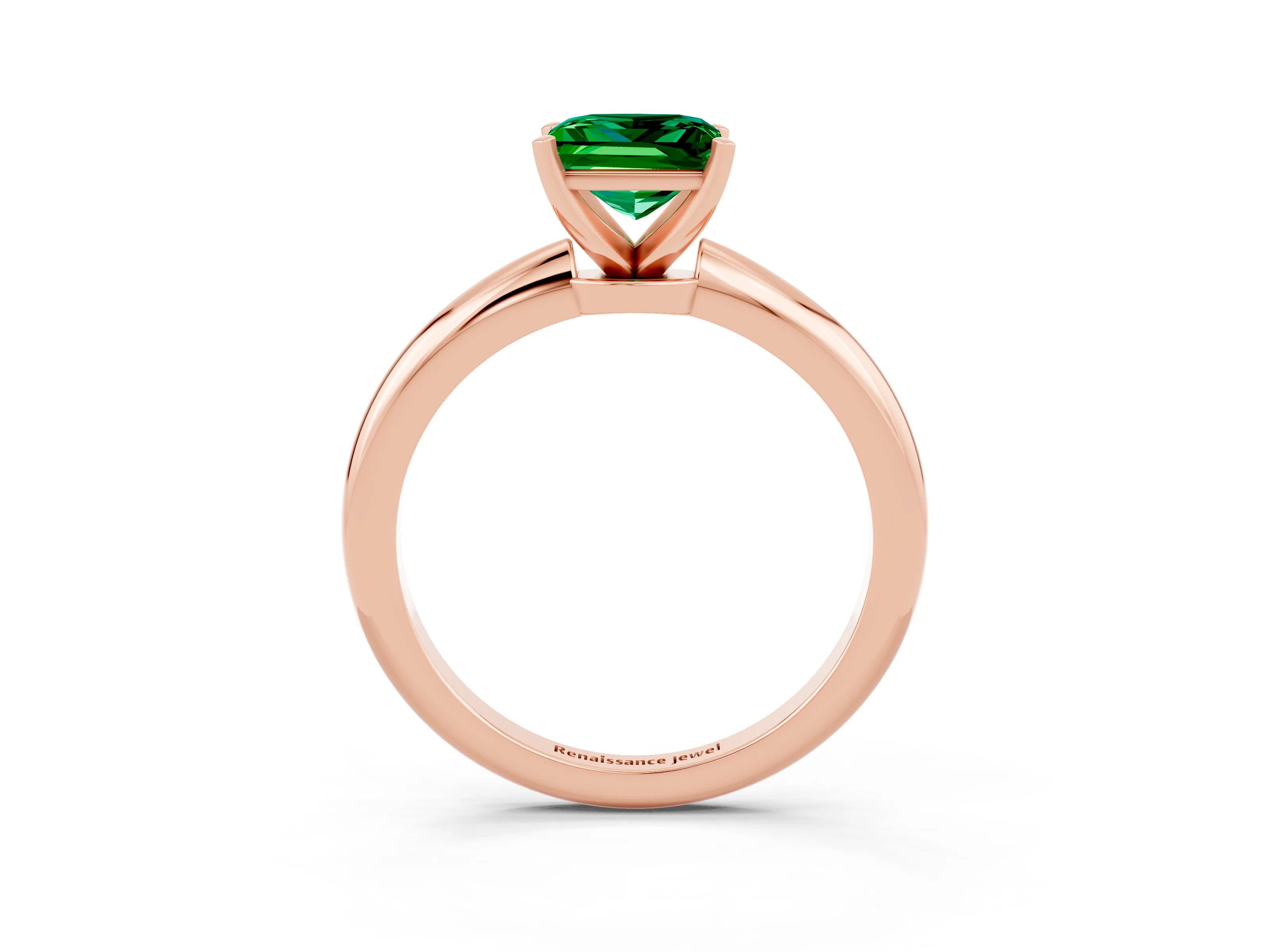 Rose gold Princess Cut Emerald Solitaire Ring with Six-Prong Setting and Classic Band_3