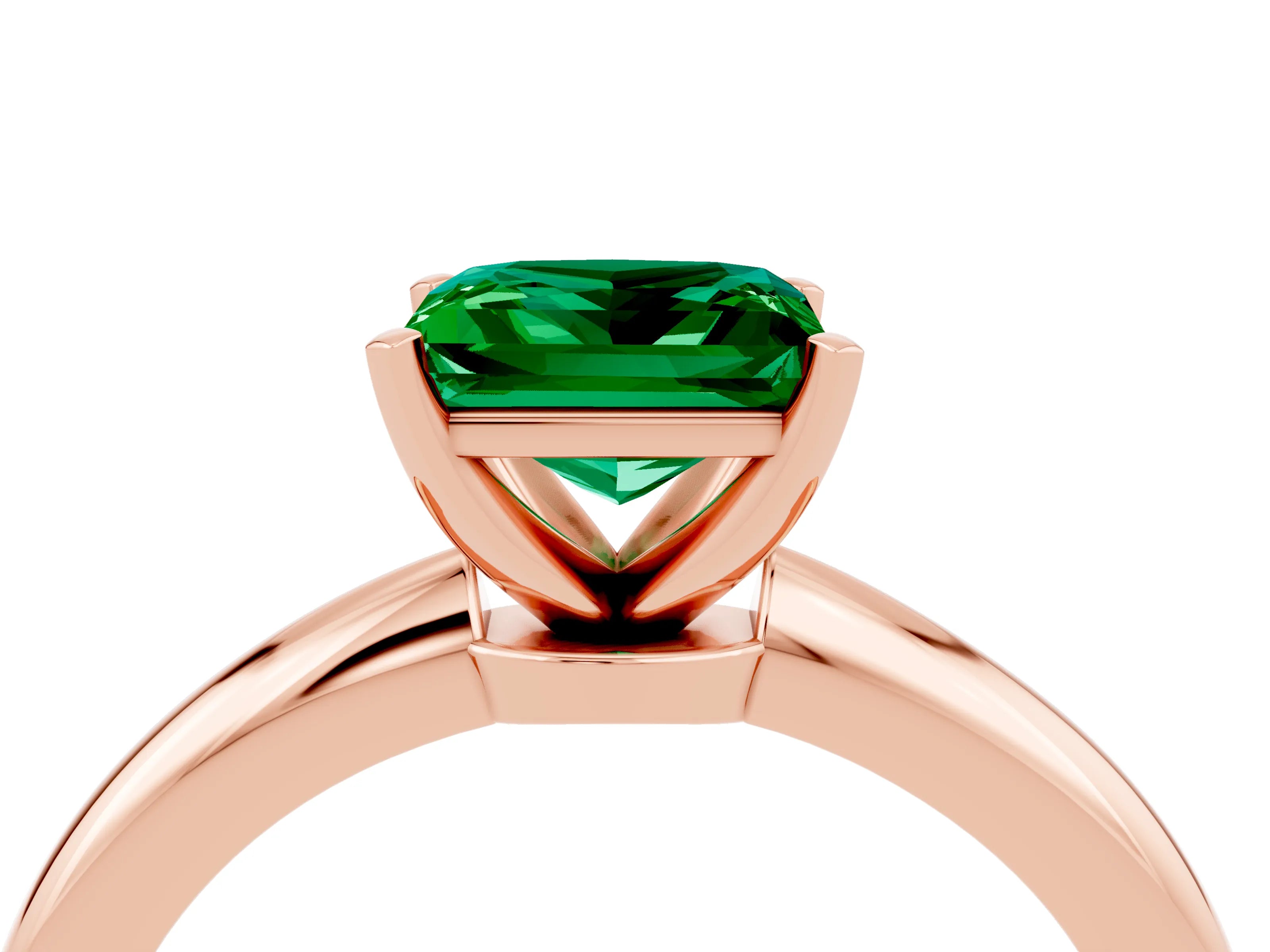 Rose gold Princess Cut Emerald Solitaire Ring with Six-Prong Setting and Classic Band_4