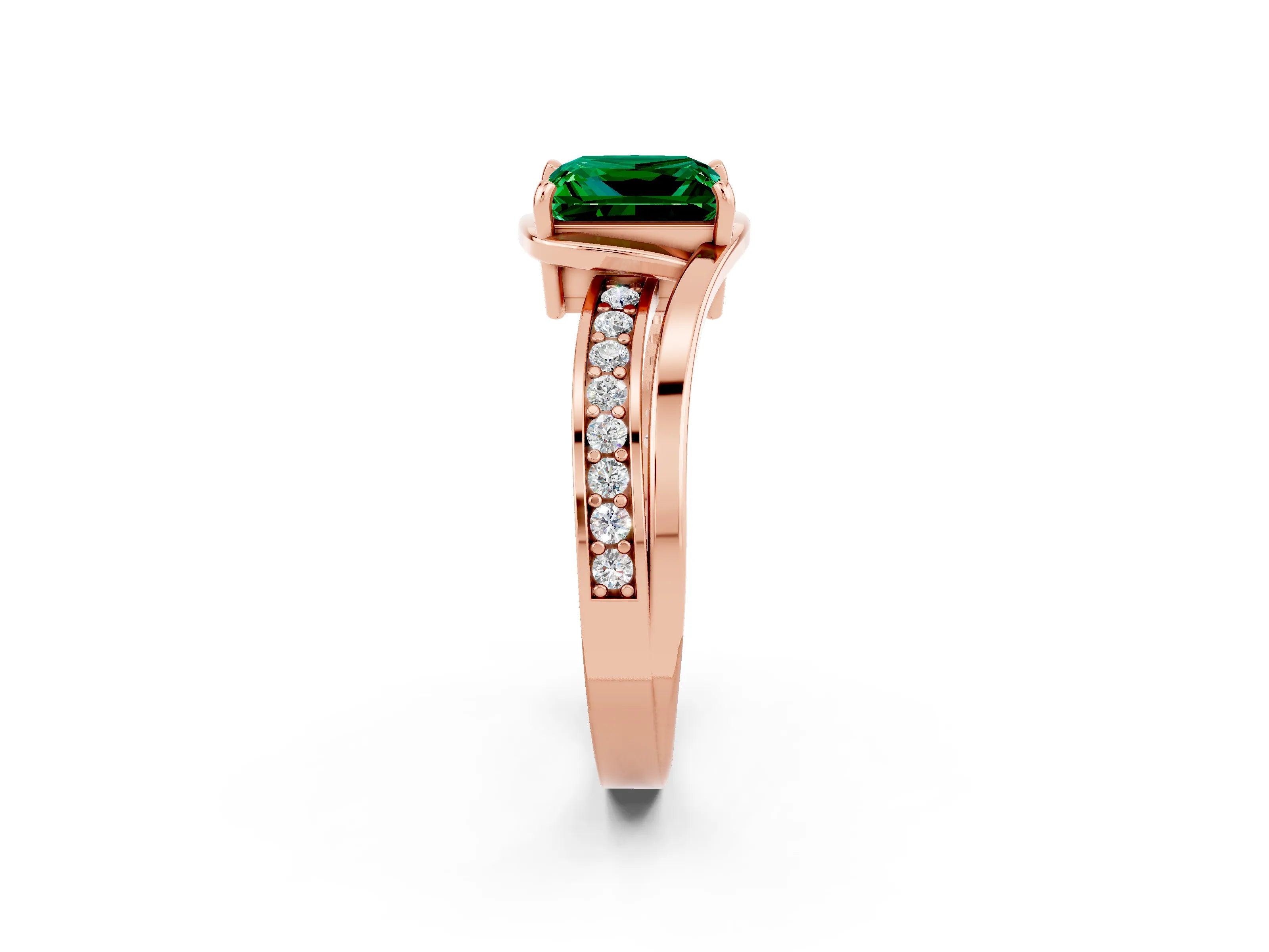 Rose gold Princess Cut Emerald Solitaire Ring with Split Shank and Prong Setting_2