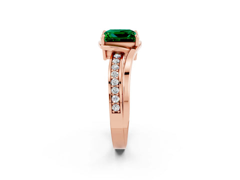 Rose gold Princess Cut Emerald Solitaire Ring with Split Shank and Prong Setting_2
