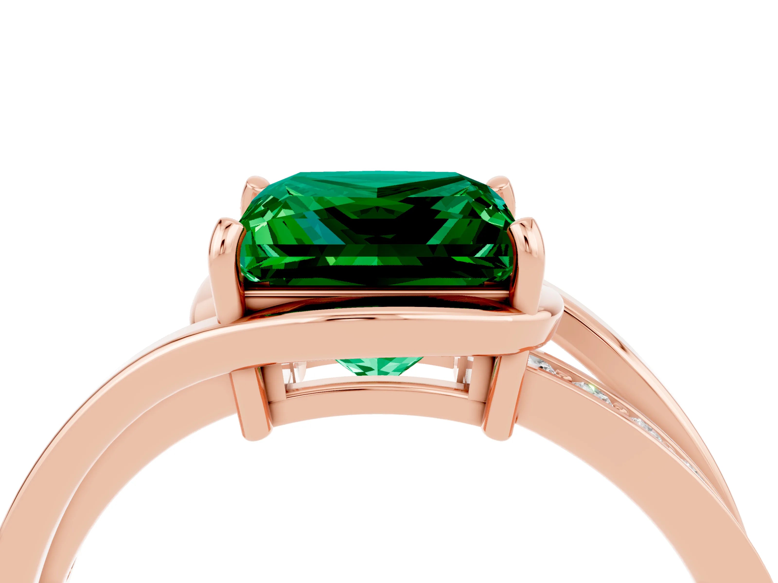Rose gold Princess Cut Emerald Solitaire Ring with Split Shank and Prong Setting_4