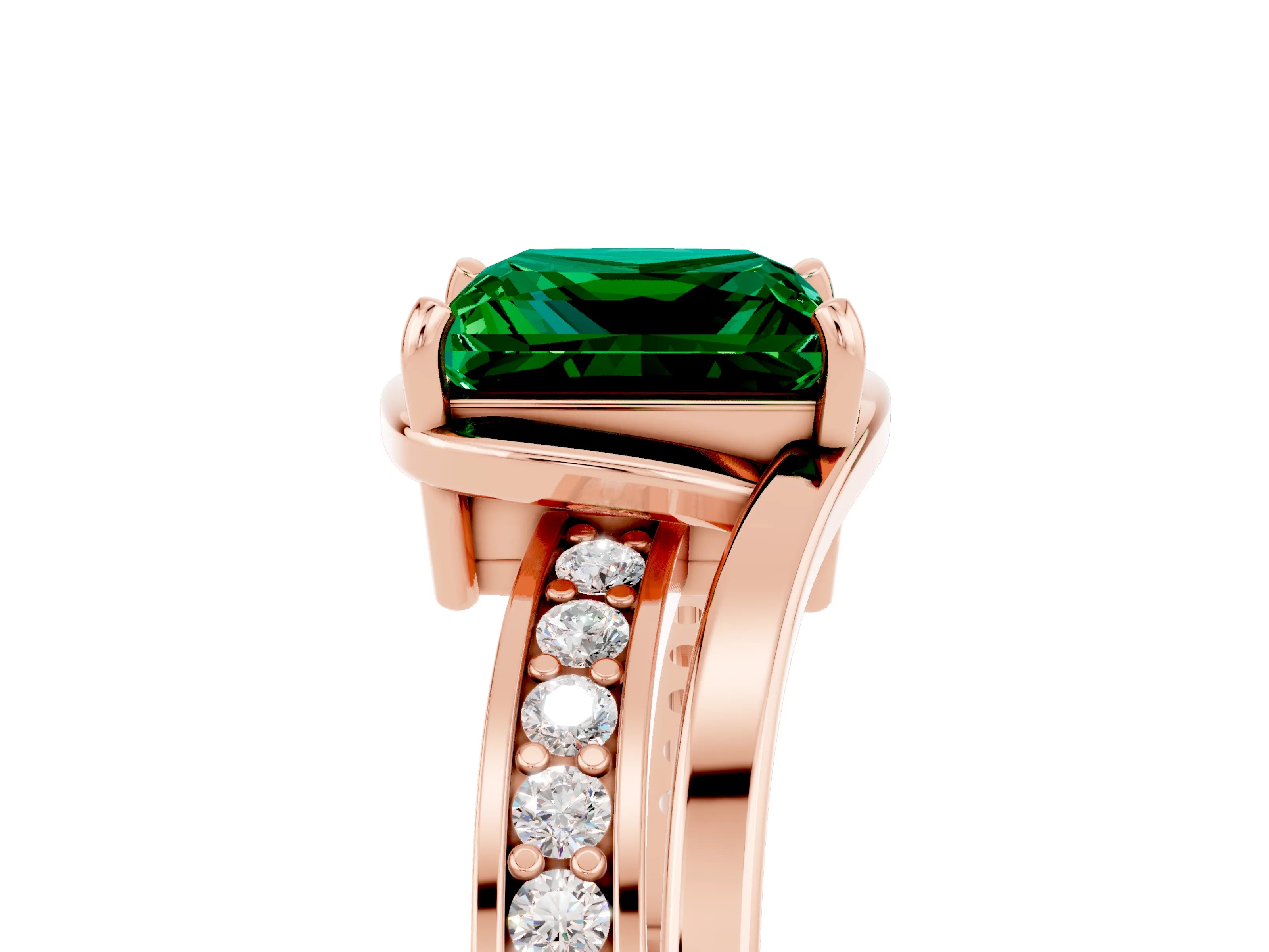 Rose gold Princess Cut Emerald Solitaire Ring with Split Shank and Prong Setting_5
