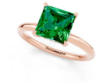 Rose gold Princess Cut Emerald Solitaire Ring with Thin Band and Four-Prong Setting_1