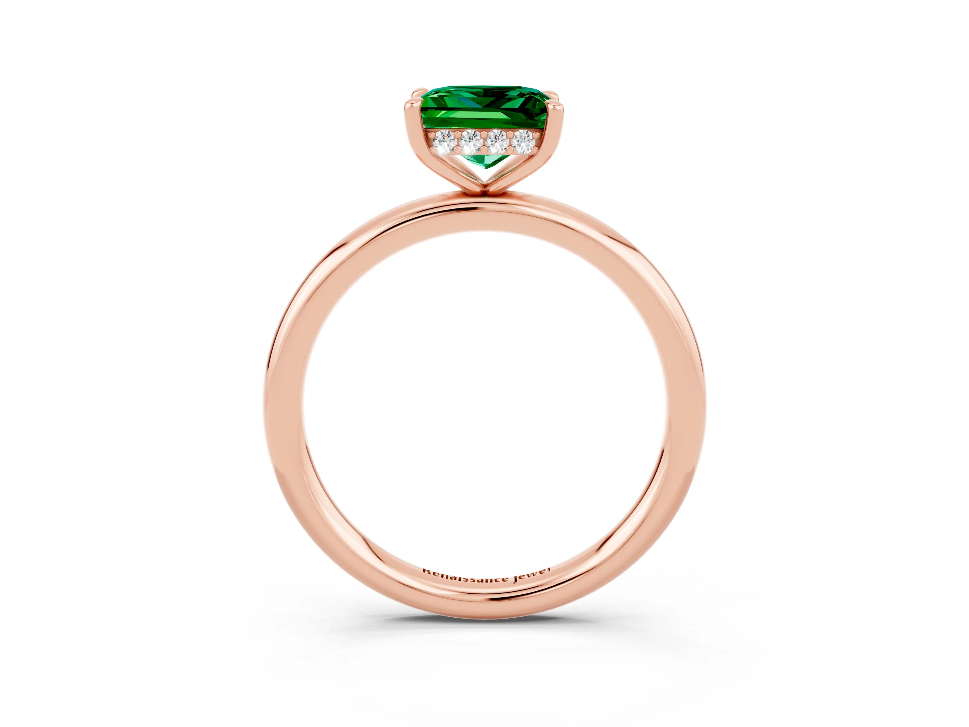 Rose gold Princess Cut Emerald Solitaire Ring with Thin Band and Four-Prong Setting_3
