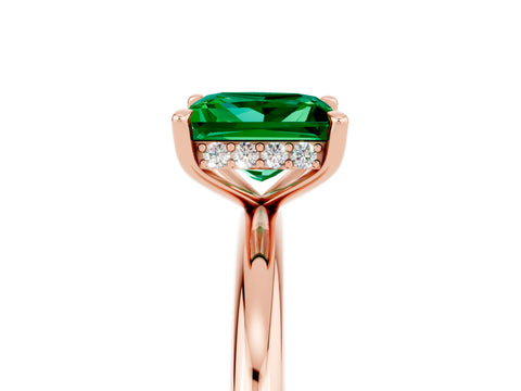 Rose gold Princess Cut Emerald Solitaire Ring with Thin Band and Four-Prong Setting_5