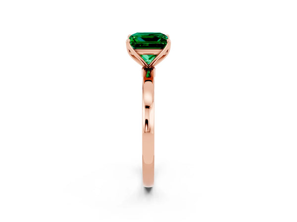 Rose gold Princess Cut Emerald Solitaire Ring with Thin Band and Prong Setting