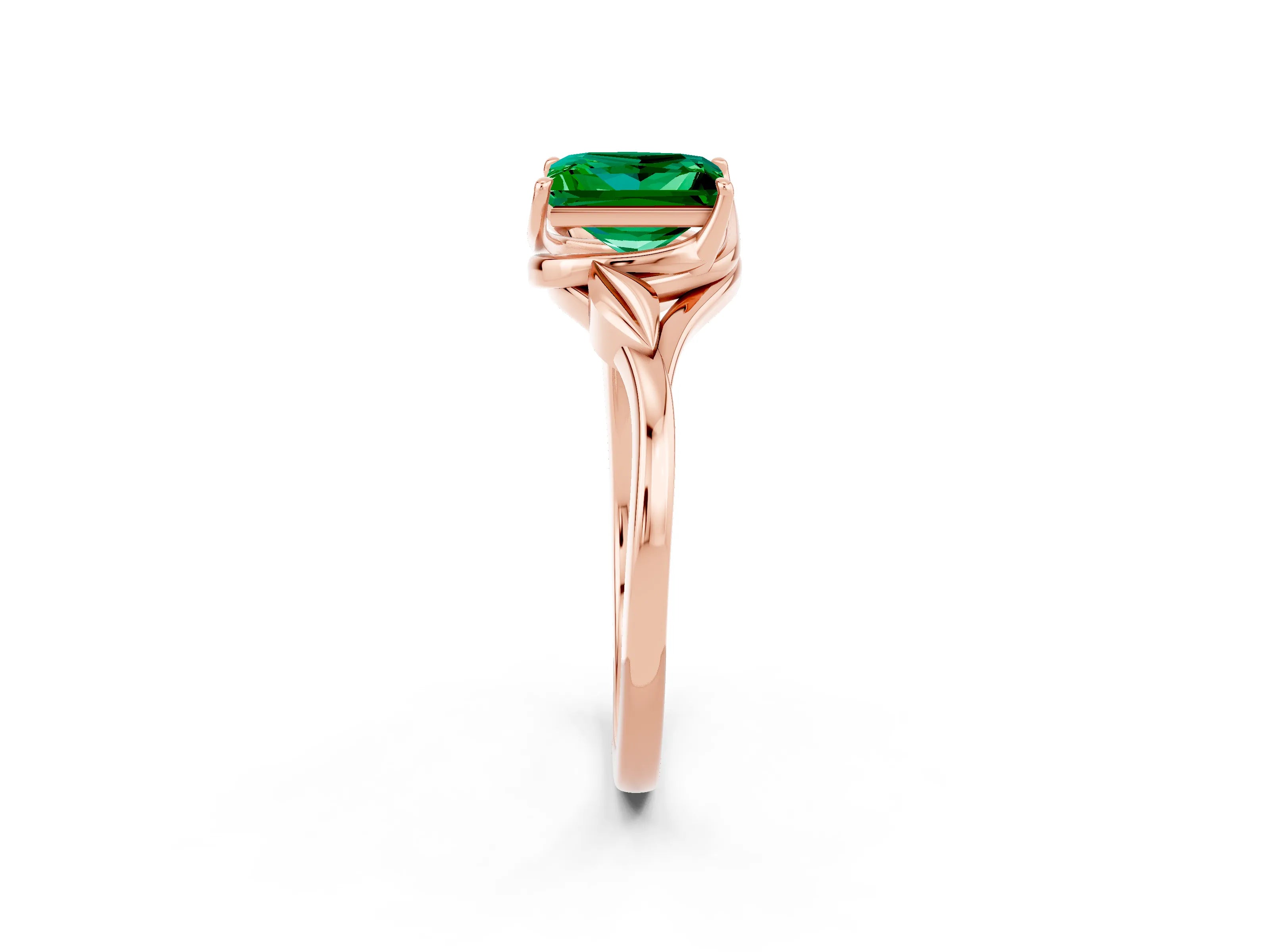 Rose gold Princess Cut Emerald Solitaire Ring with Twist Band and Four-Prong Setting_26