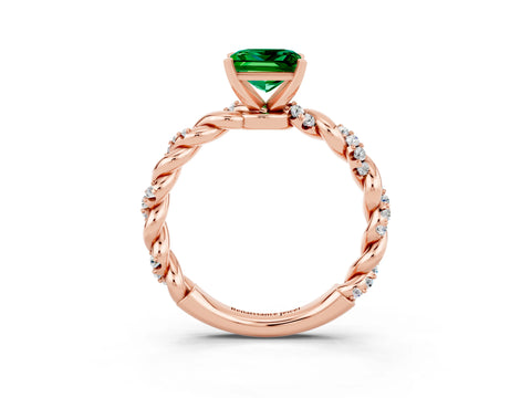 Rose gold Princess Cut Emerald Solitaire Ring with Twisted Band and Pavé Accents_3