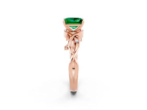 Rose gold Princess Cut Emerald Solitaire Ring with Twisted Band and Prong Setting_2