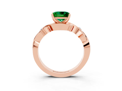 Rose gold Princess Cut Emerald Solitaire Ring with Twisted Band and Prong Setting_3