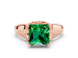Rose gold Princess Cut Emerald Solitaire Ring with Wide Band and Prong Setting