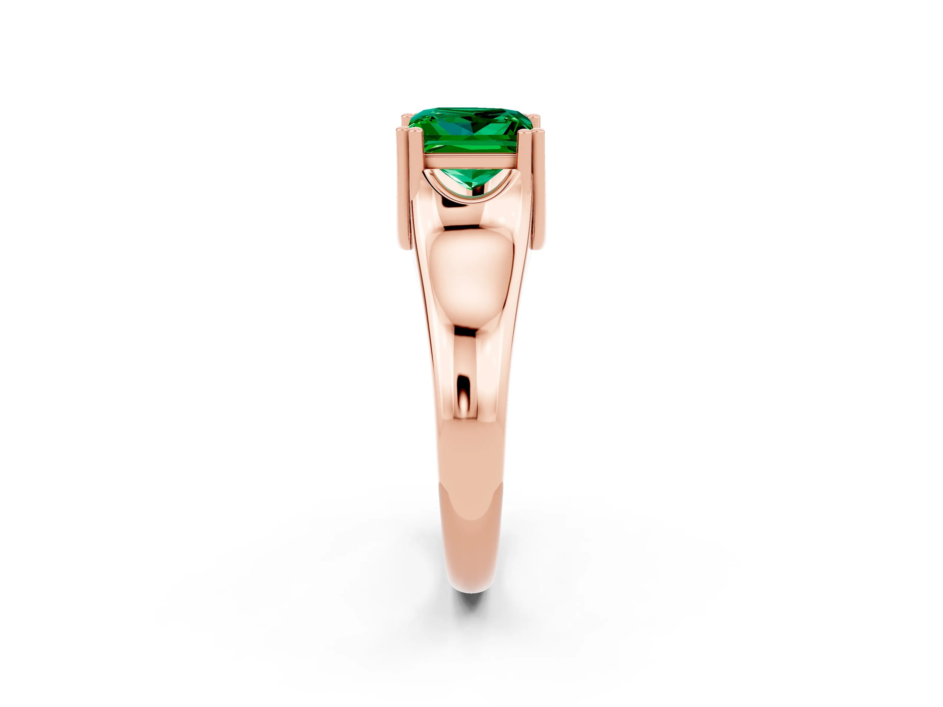 Rose gold Princess Cut Emerald Solitaire Ring with Wide Band and Prong Setting_2