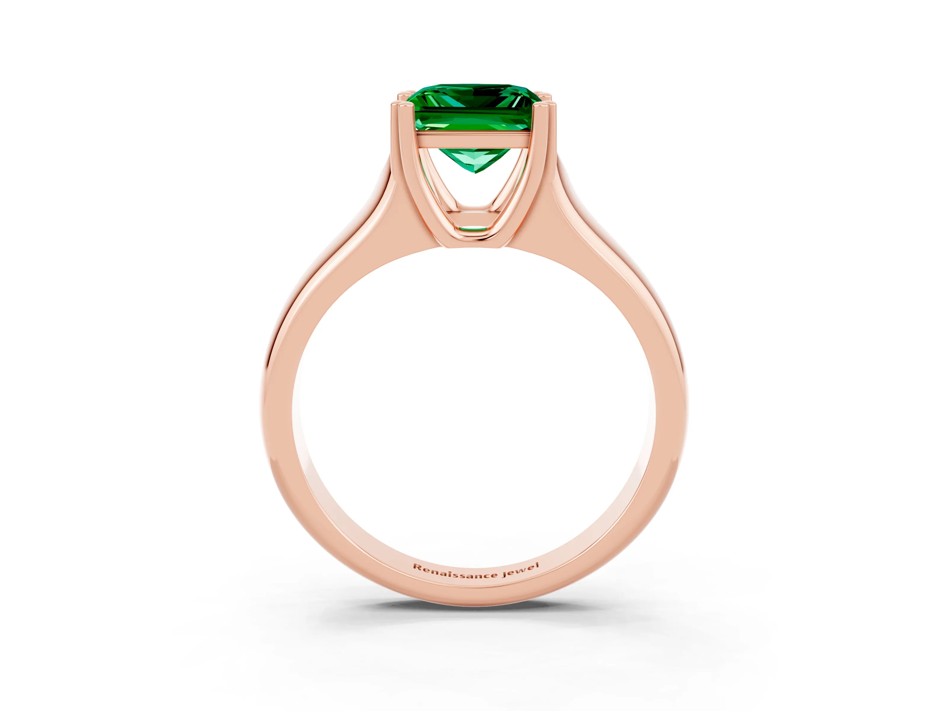 Rose gold Princess Cut Emerald Solitaire Ring with Wide Band and Prong Setting_3