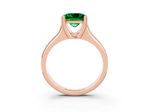 Rose gold Princess Cut Emerald Solitaire Ring with Wide Band and Prong Setting_3